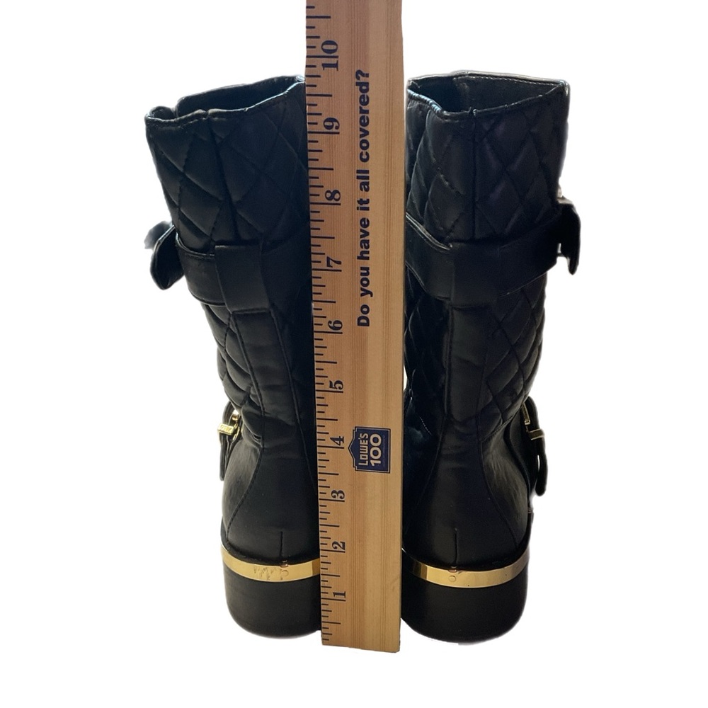 VINCE CAMUTO Wilamena Black Leather Goldtone Buckle Quilted Mid Calf Boot 5.5M - Picture 4 of 15